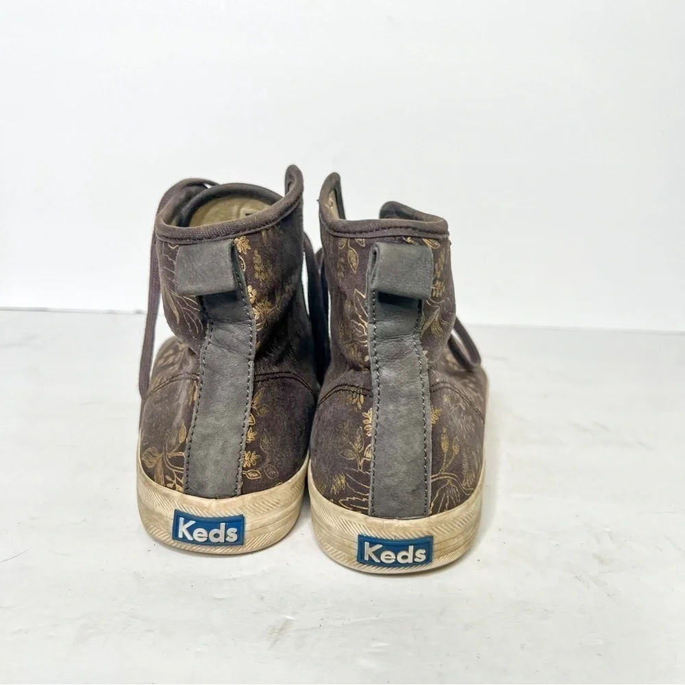 Keds Rifle Paper Co Queen Anne Floral Gold High Top Sneakers Size 9.5 Women’s